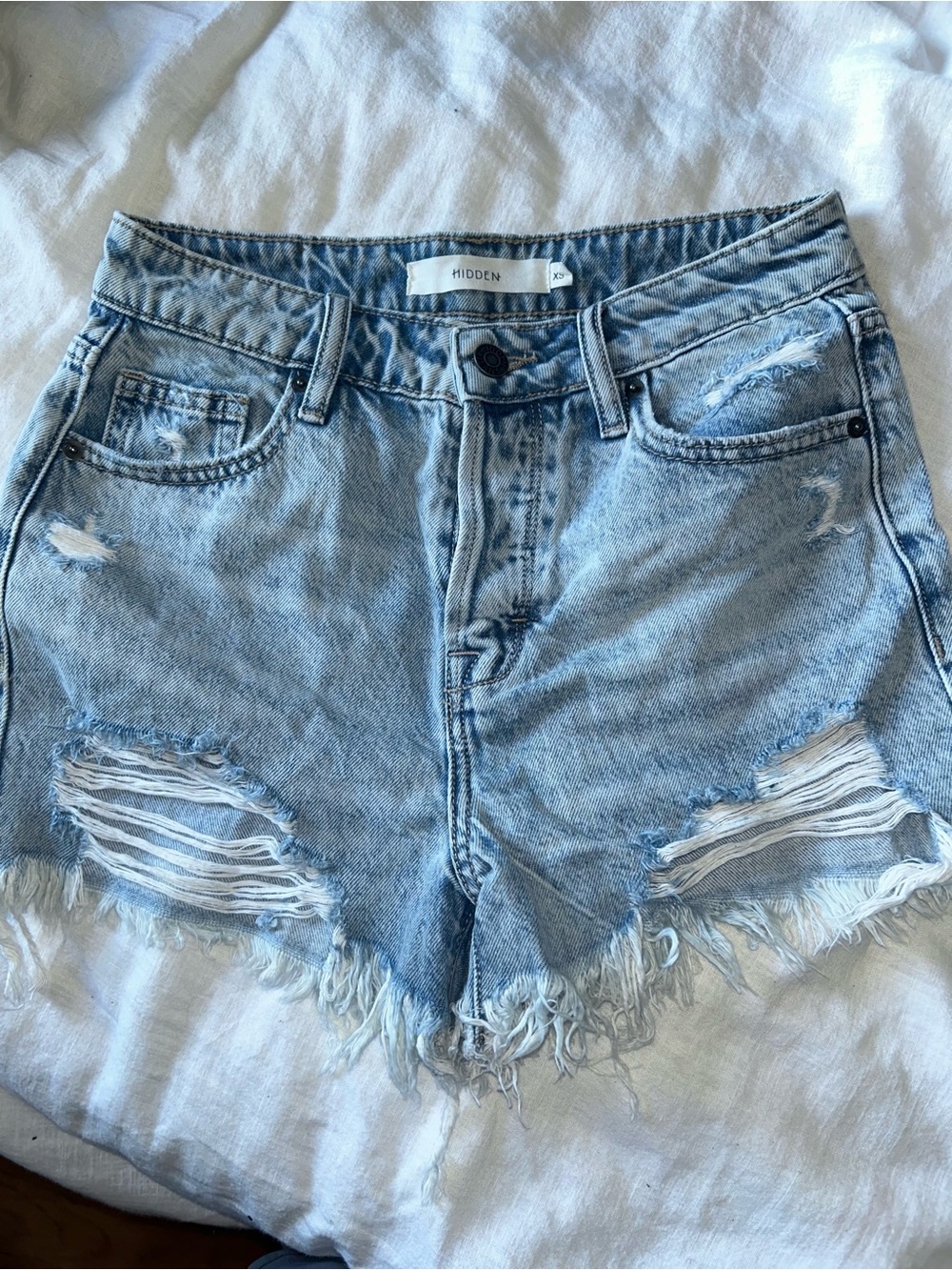 Hidden Light Blue Distressed High-Rise Denim Shorts